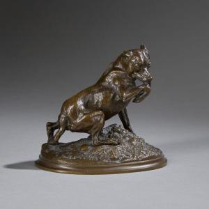 Sculpture - Chien Ratier Léchant Sa Patte , Pierre - Jules Mêne (1810-1879) - Bronze