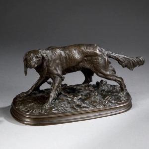 Sculpture - Chien Épagneul Anglais , MÉDOR Par Pierre - Jules Mêne (1810-1879) - Bronze