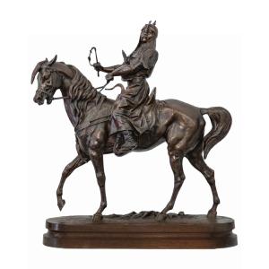 Sculpture - Gengis Khan A Cheval Par Alfred Barye (1839-1895) - Bronze