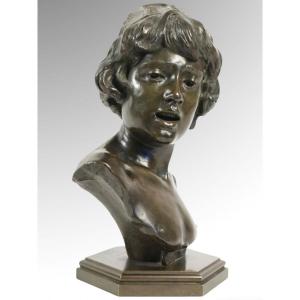Bronze - The Florentine Singer By Alphonse Van Beurden (1854 -1938)
