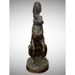 Sculpture - The Sitting Hare By Alfred Dubucand (1828-1894) - Bronze