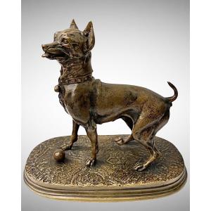 Sculpture - Female Dog With The Ball By Pierre - Jules Mène (1810 - 1879) - Bronze