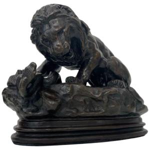 SCULPTURE - LION AU SERPENT N° 2 , ANTOINE - LOUIS BARYE ( 1795 - 1875) - BRONZE