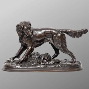 Sculpture - Chien De Chasse Au Lapin , Jules Moigniez (1835-1894) - Bronze 