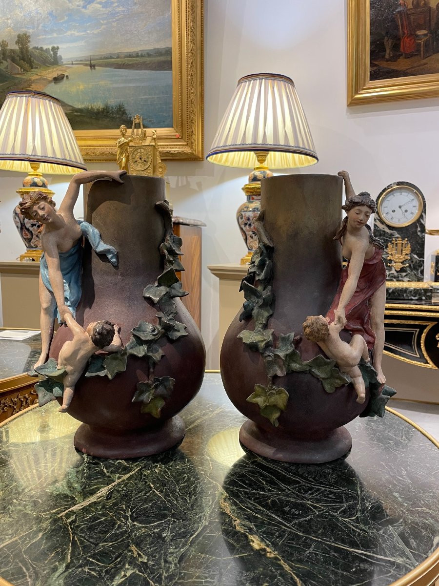 Pair Of Art Nouveau Vases And Planter-photo-2