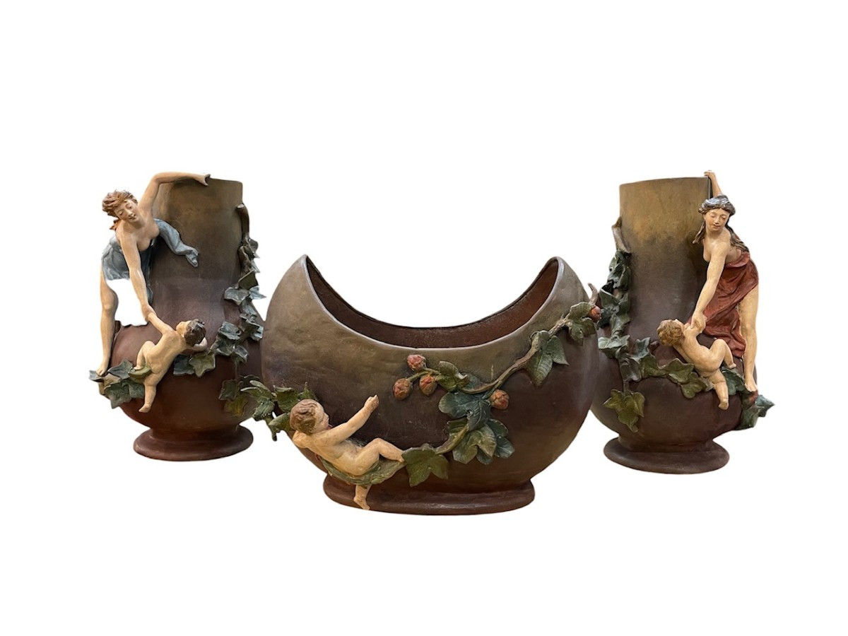 Pair Of Art Nouveau Vases And Planter