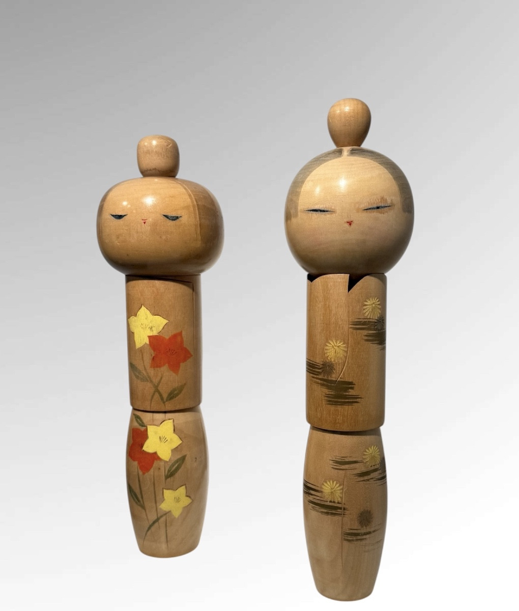 Two Sosaku Kokeshi From Sadao Kishi ,japan