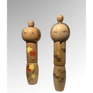 Two Sosaku Kokeshi From Sadao Kishi ,japan