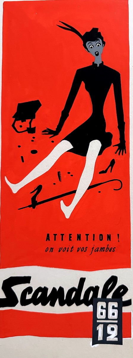 "Jean JACQUELIN, Gouache Maquette originale pour les Bas SCANDALE"-photo-3