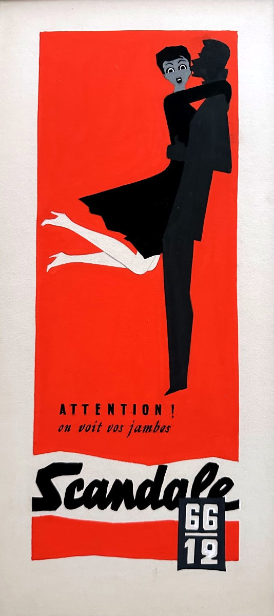 "Jean JACQUELIN, Gouache Maquette originale pour les Bas SCANDALE"-photo-2