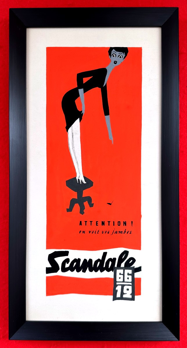 "Jean JACQUELIN, Trois Gouaches, Maquettes originales pour les Bas SCANDALE"-photo-2