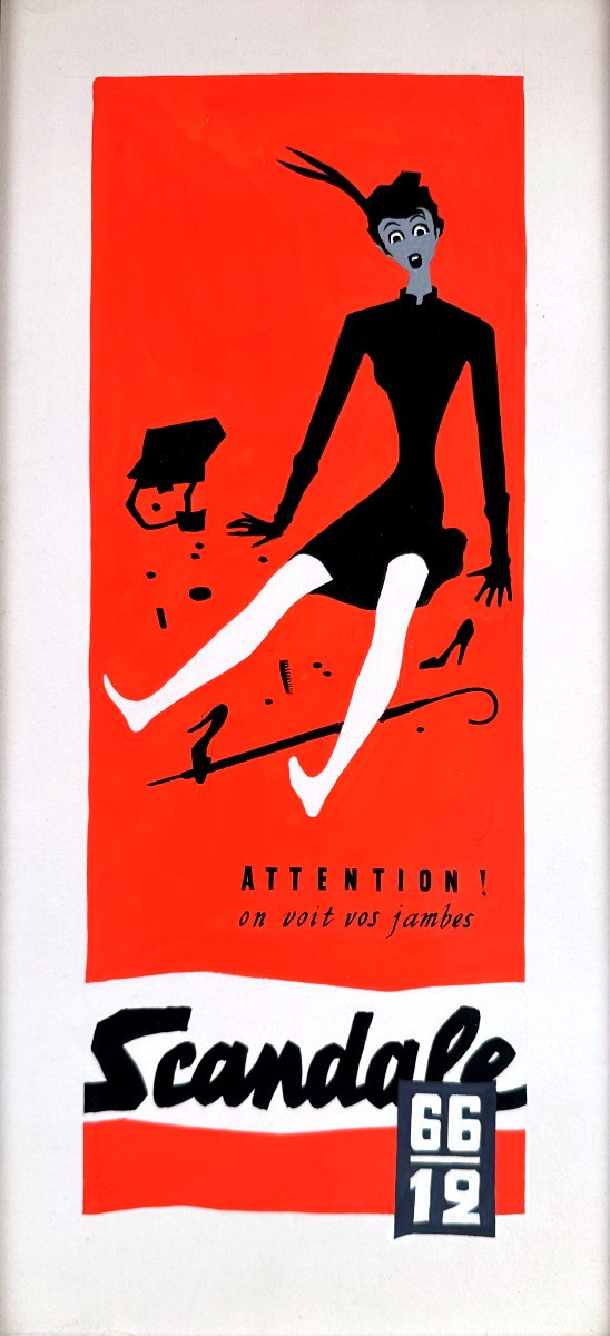 "Jean JACQUELIN, Trois Gouaches, Maquettes originales pour les Bas SCANDALE"-photo-2