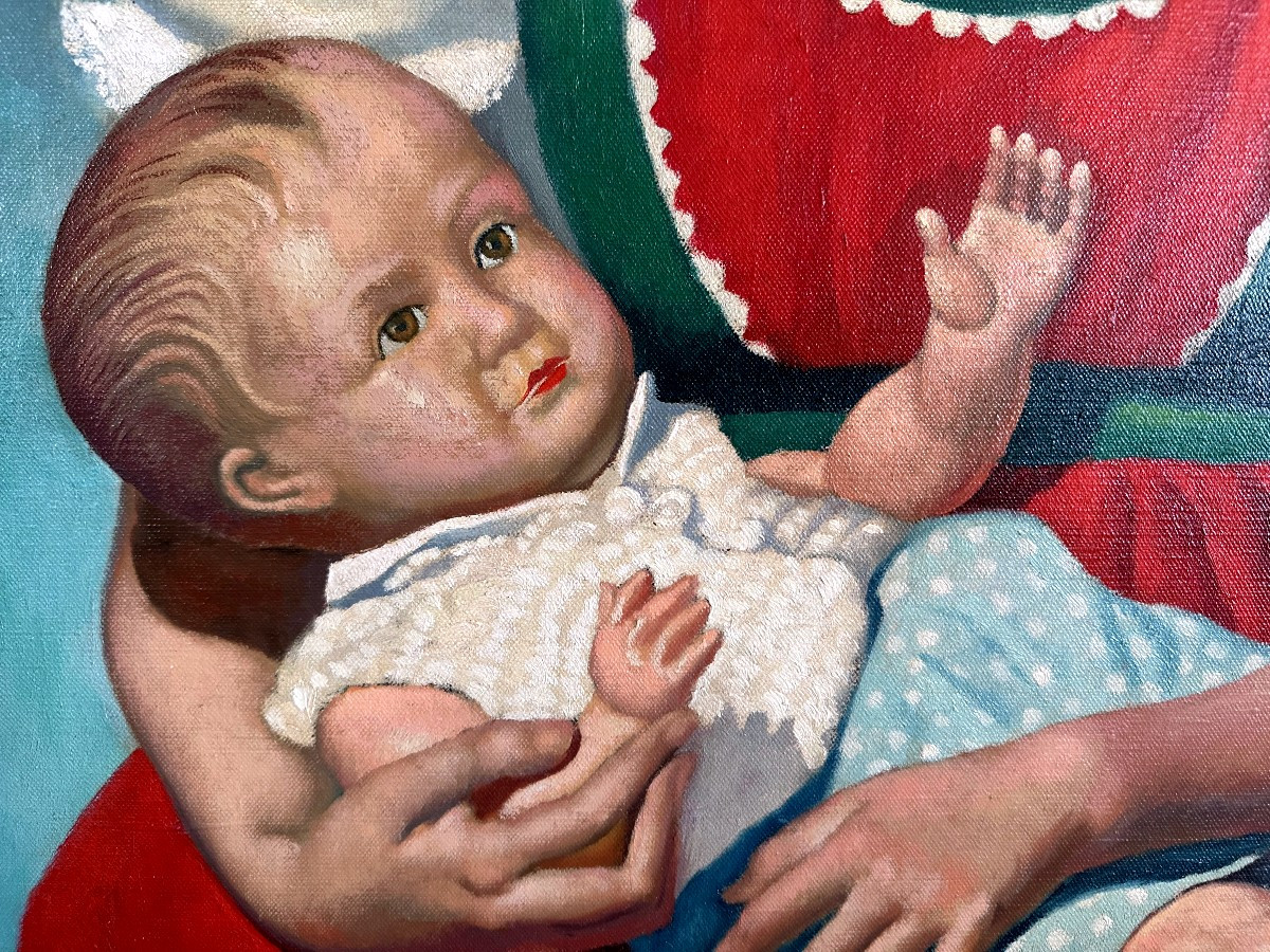 "séverin De Rigne, Little Girl With A Doll, Oil On Canvas"-photo-5