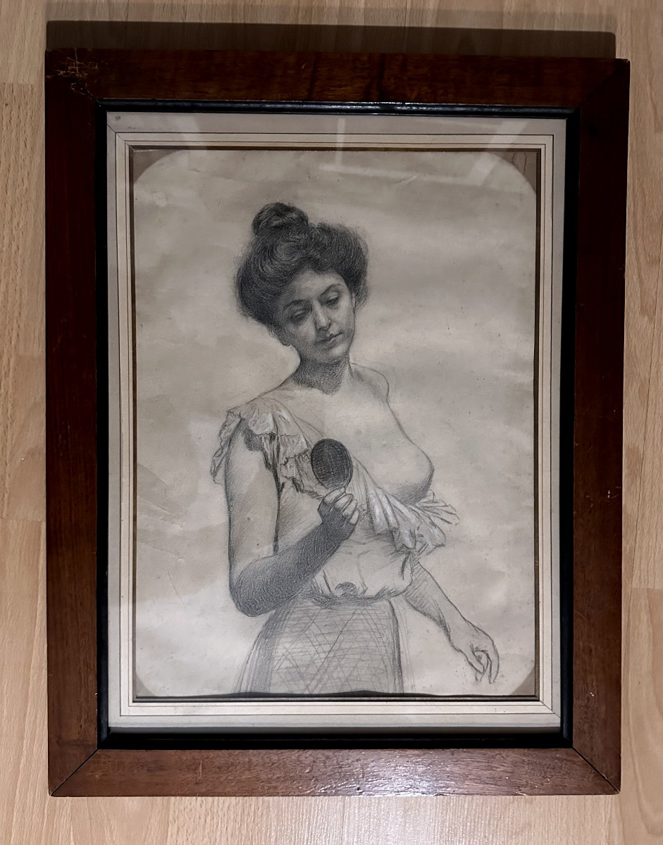 ECOLE FRANCAISE  de la fin du XIXème siècle, Jeune femme tenant un face à main-photo-2