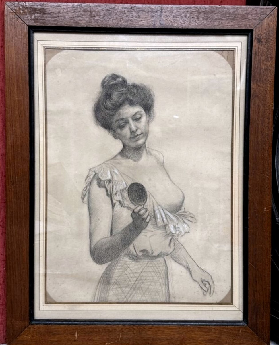 ECOLE FRANCAISE  de la fin du XIXème siècle, Jeune femme tenant un face à main