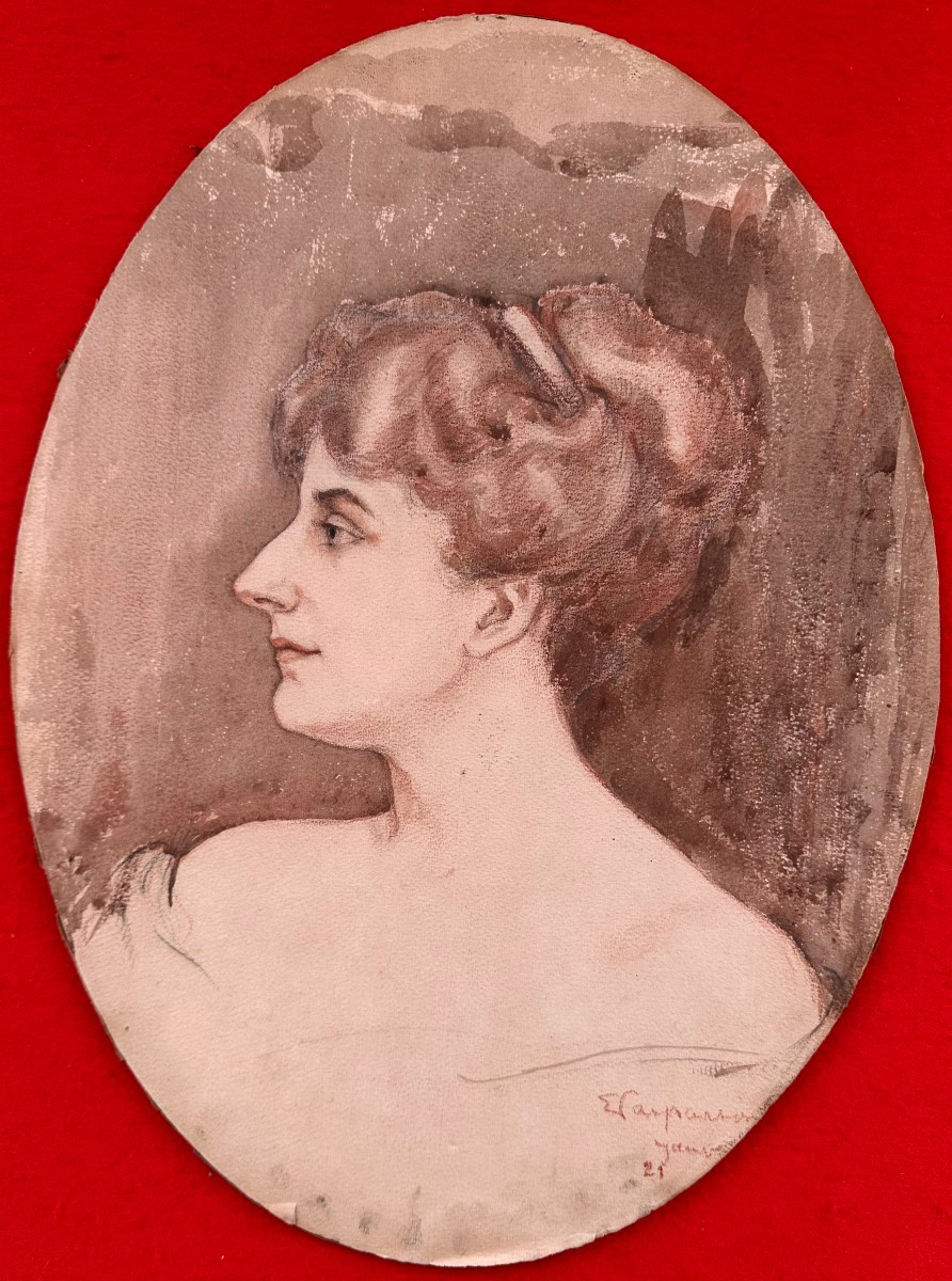 ECOLE FRANÇAISE du début du XXème siècle, Dessin, PROFIL DE JEUNE FEMME-photo-2