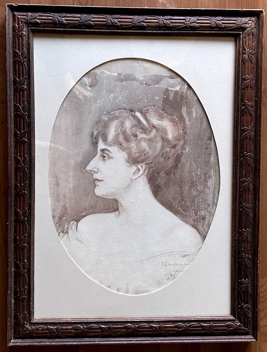 Early 20th-century French School, Drawing, Profile Of A Young Woman-photo-2