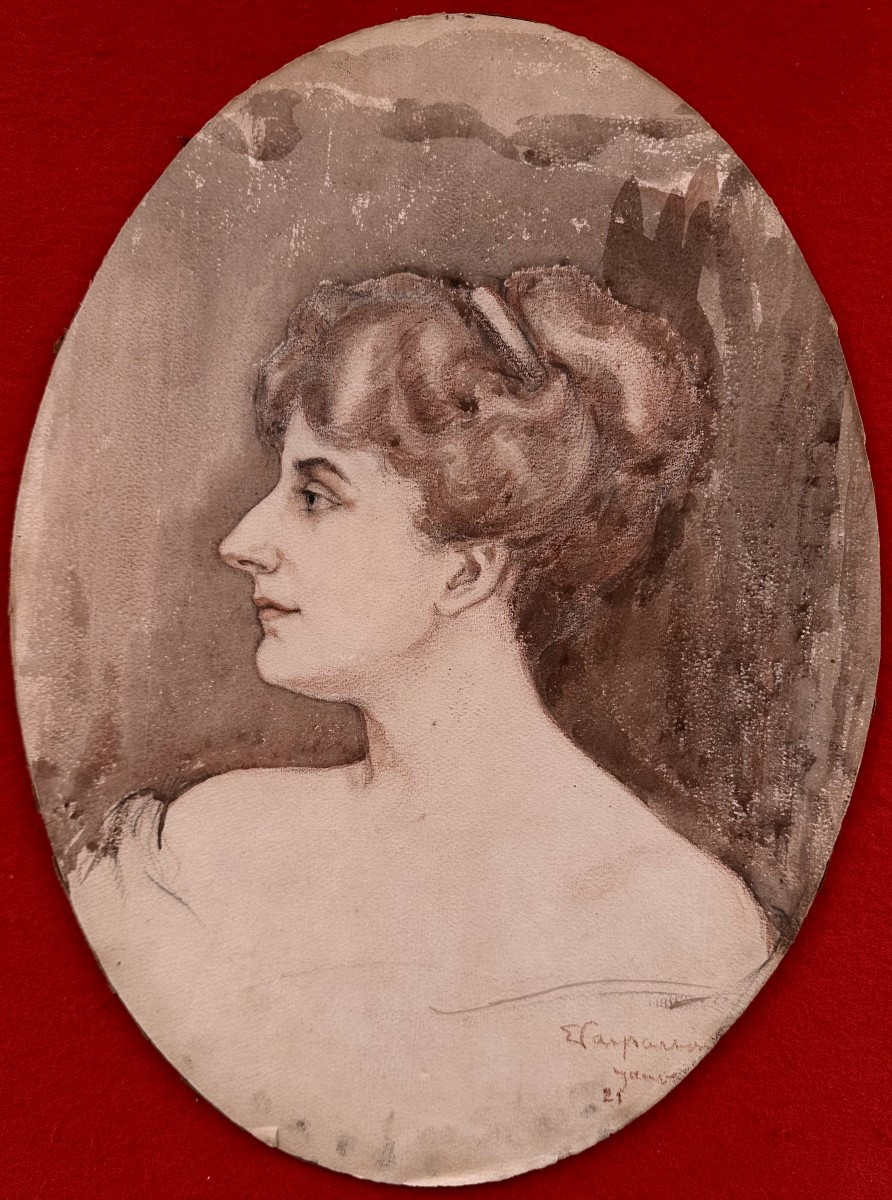 Early 20th-century French School, Drawing, Profile Of A Young Woman