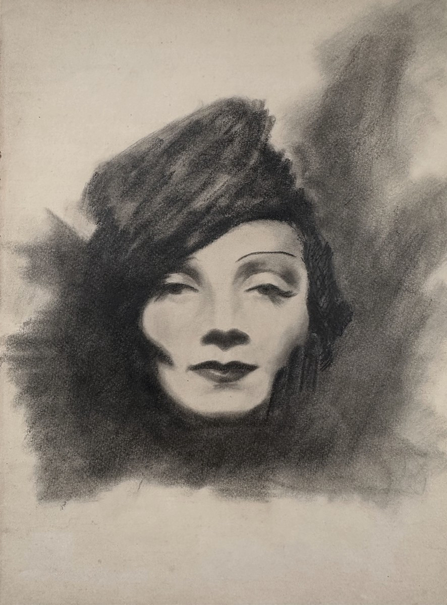 French School, Mid-20th Century, Drawing, Portrait Of Marlene Dietrich
