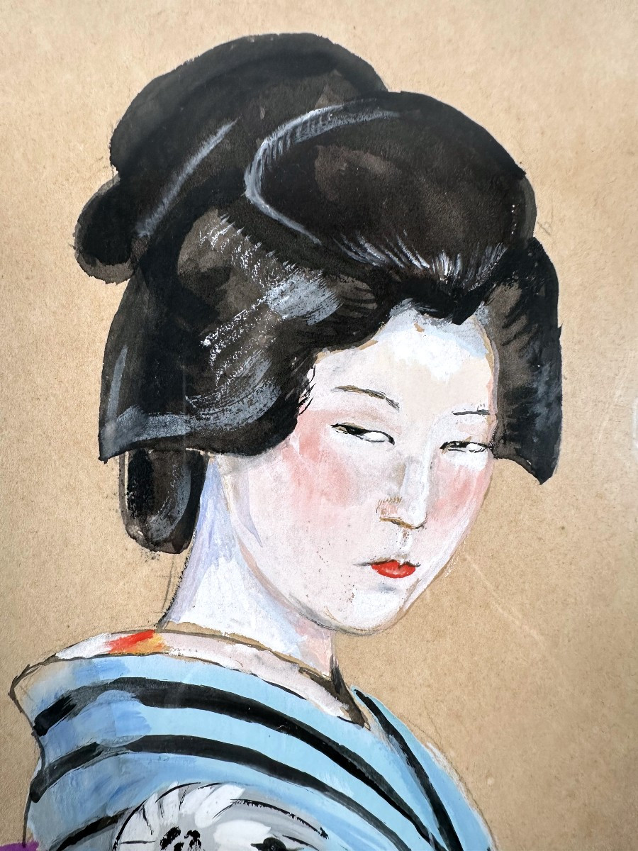 Ivana MARCHEGAY, Portrait de Geisha, Gouache, Tokyo, 1937-photo-3