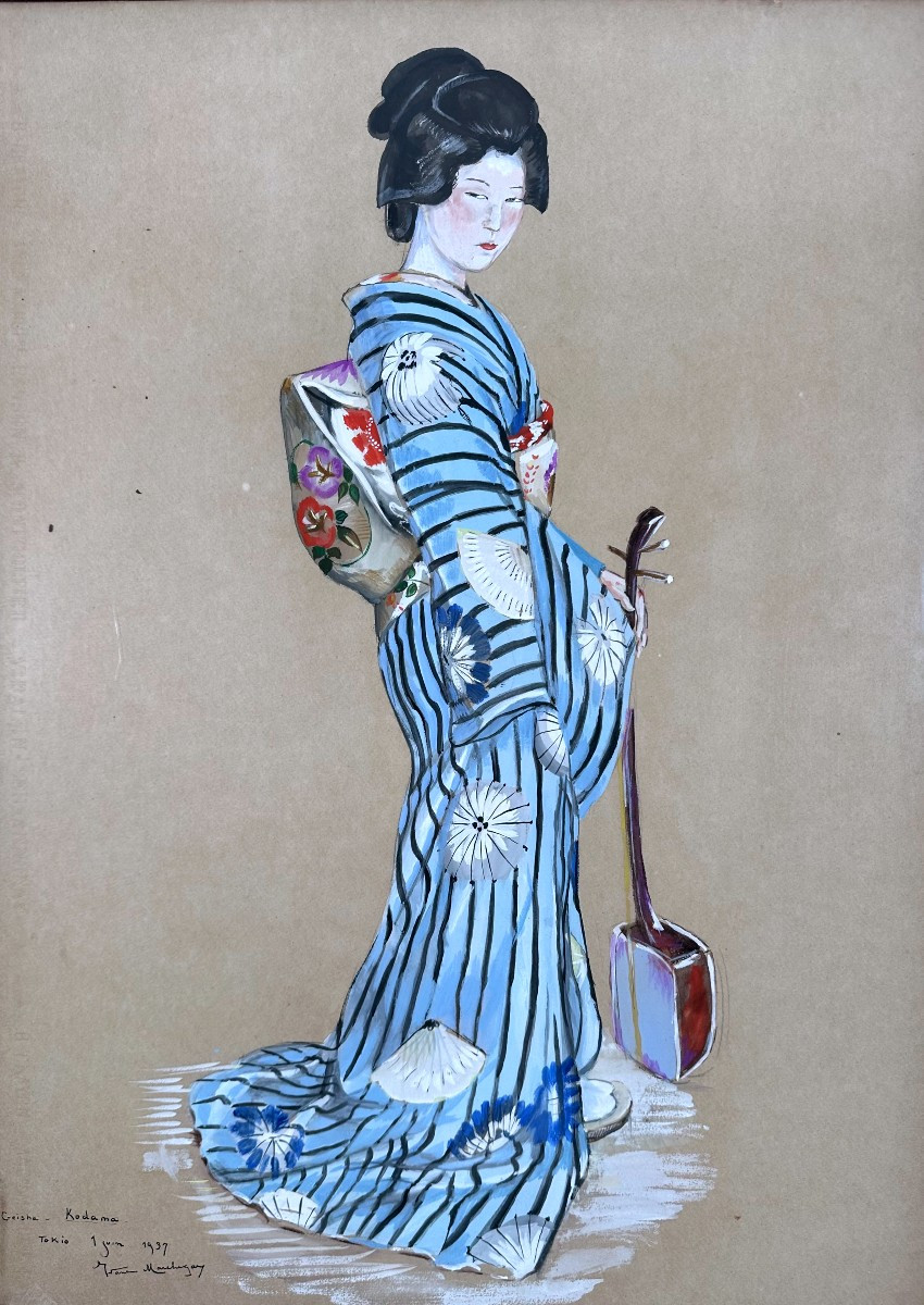 Ivana MARCHEGAY, Portrait de Geisha, Gouache, Tokyo, 1937