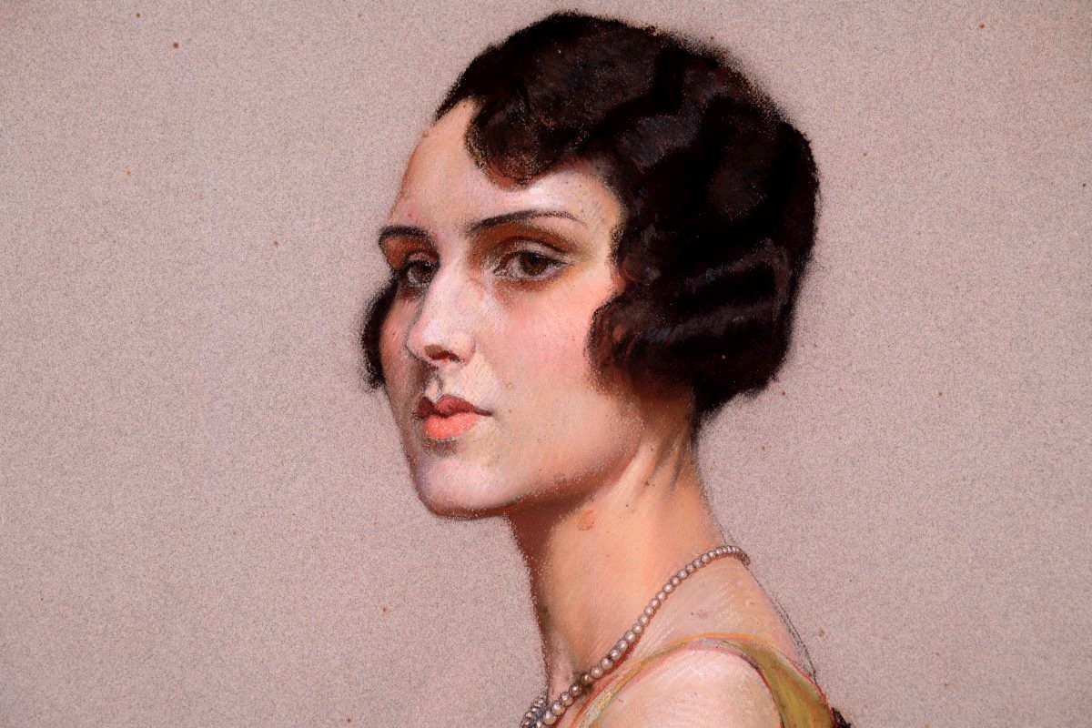 François-maurice Roganeau, Elégante à La Rose Et Au Châle, Portrait Of Mme Roganeau, 1930-photo-3