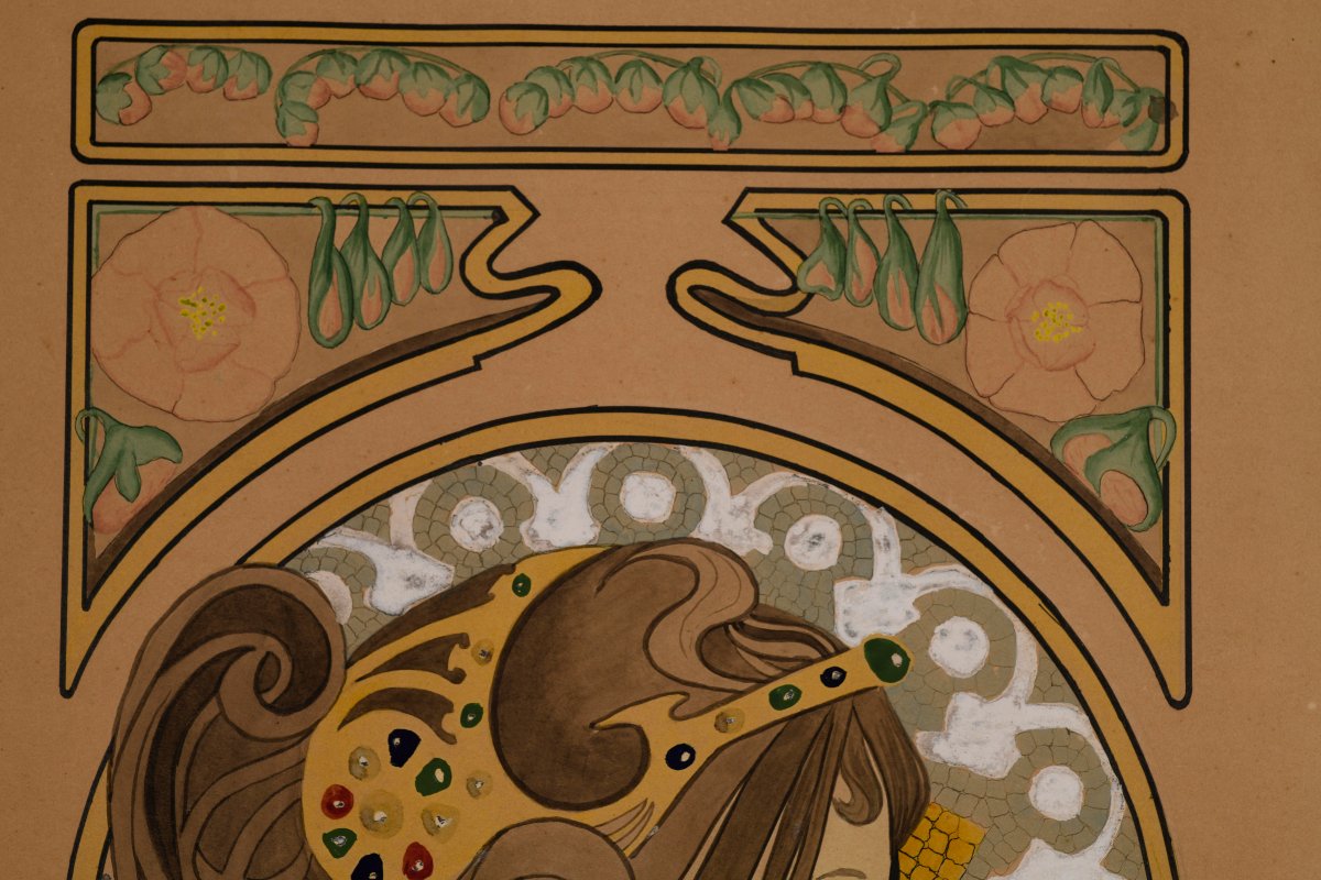 G. LAPORTE, Aquarelle "LA PRIMEVERE" d'après Alphons MUCHA-photo-4