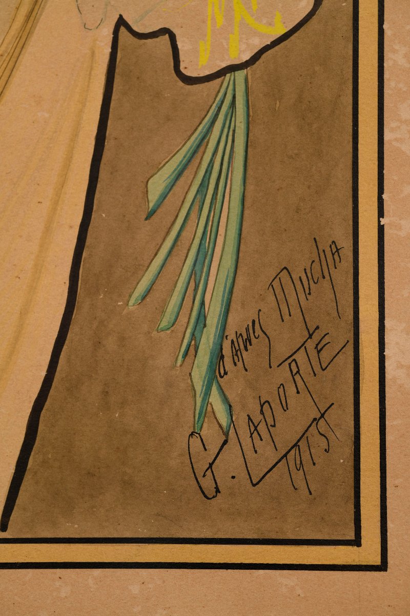 G. LAPORTE, Aquarelle "LA PRIMEVERE" d'après Alphons MUCHA-photo-5