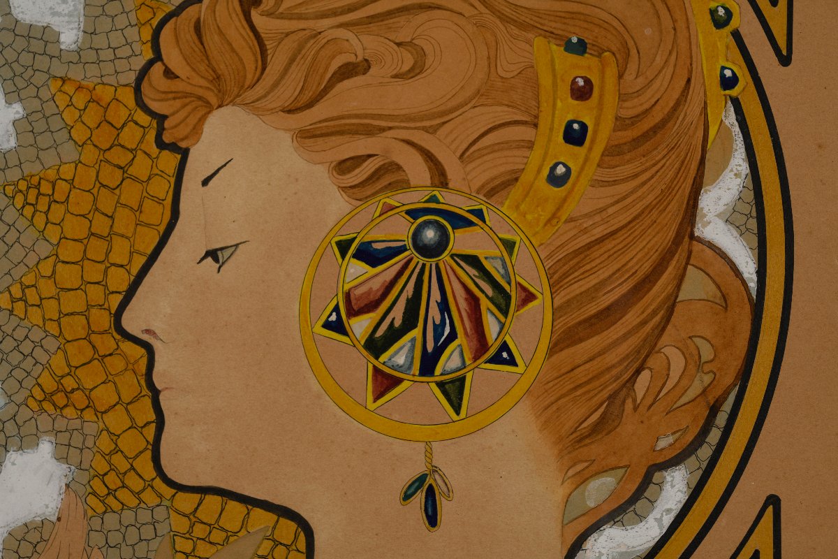 G. LAPORTE, Aquarelle "LA PLUME" d'après Alfons MUCHA-photo-3
