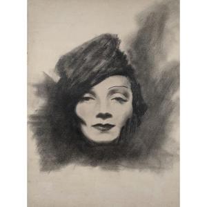 French School, Mid-20th Century, Drawing, Portrait Of Marlene Dietrich