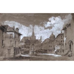 "french School, End Of The 19th Century, Drawing, Architectural View"