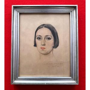 CARRE Jean-Pierre, Portrait d'élégante, Dessin Art Déco