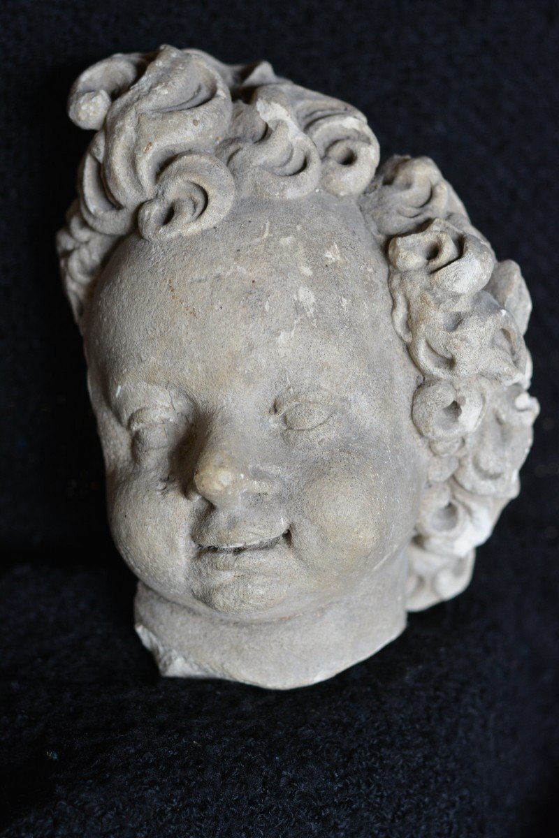 Head Of Putto In Stone 16th Century-photo-2