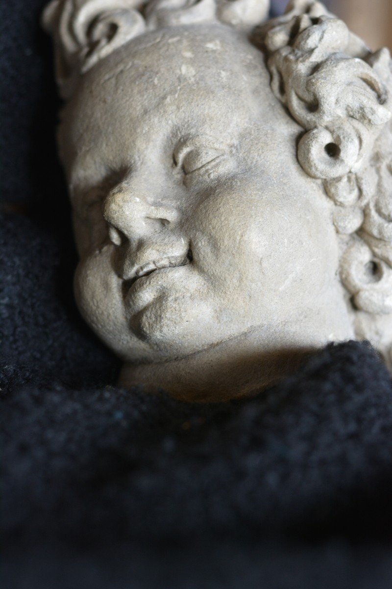 Head Of Putto In Stone 16th Century-photo-6