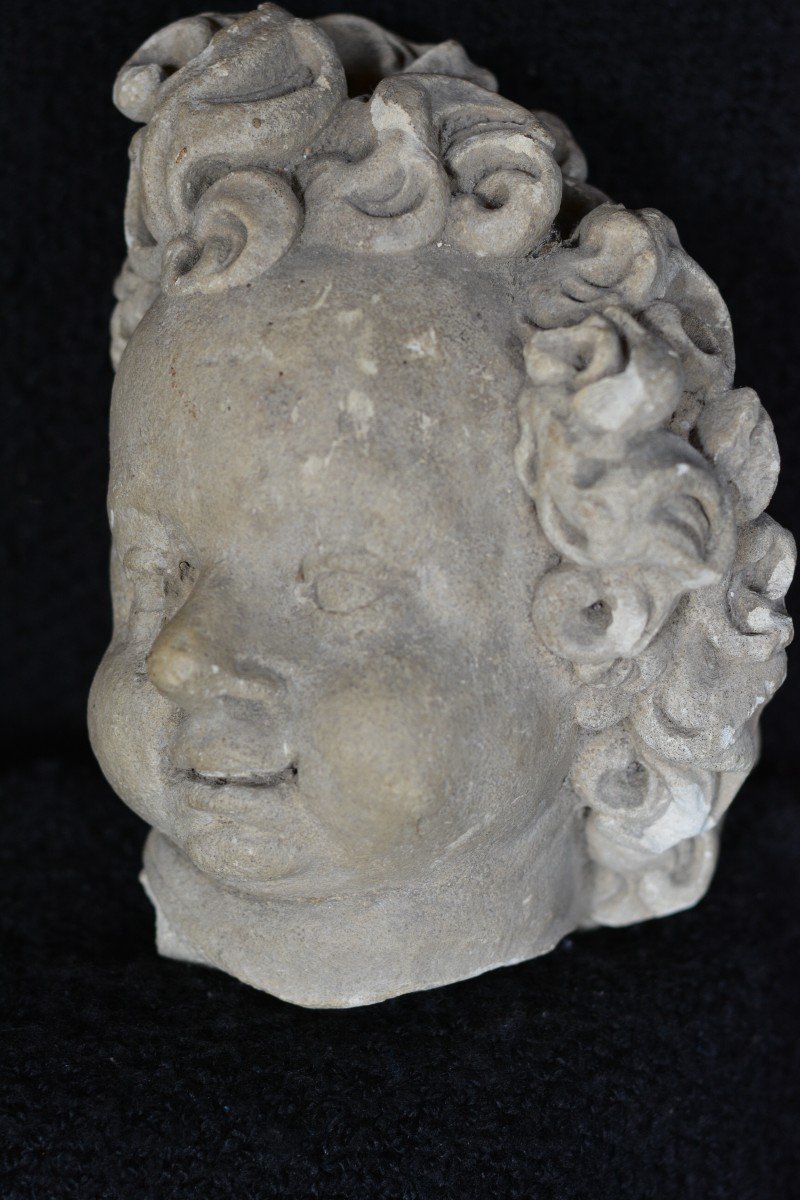 Head Of Putto In Stone 16th Century