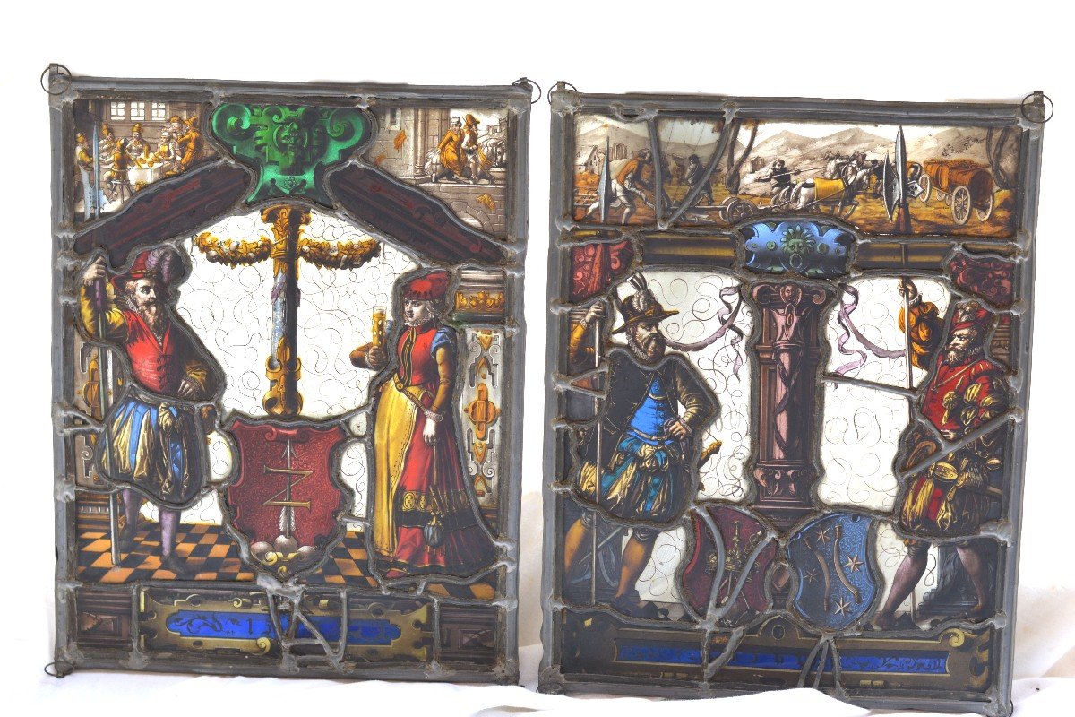 Pair Of Stained Glass 16th Century-photo-4