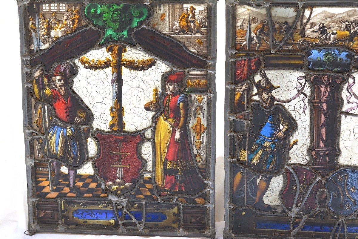 Pair Of Stained Glass 16th Century-photo-2