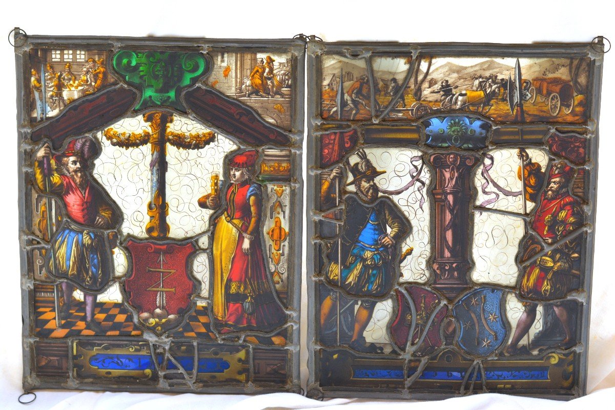 Pair Of Stained Glass 16th Century
