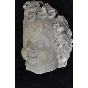 Head Of Putto In Stone 16th Century