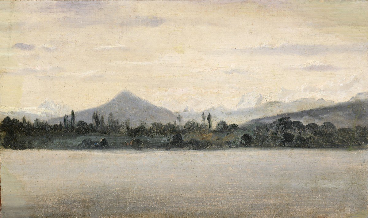 Frédéric François d'Andiran (1802-1876) Lac Léman Sur Les Alpes (dents Du Midi Ou Mont Blanc)