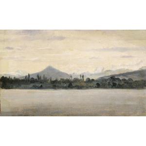 Frédéric François d'Andiran (1802-1876) Lake Geneva On The Alps (dents Du Midi Or Mont Blanc)