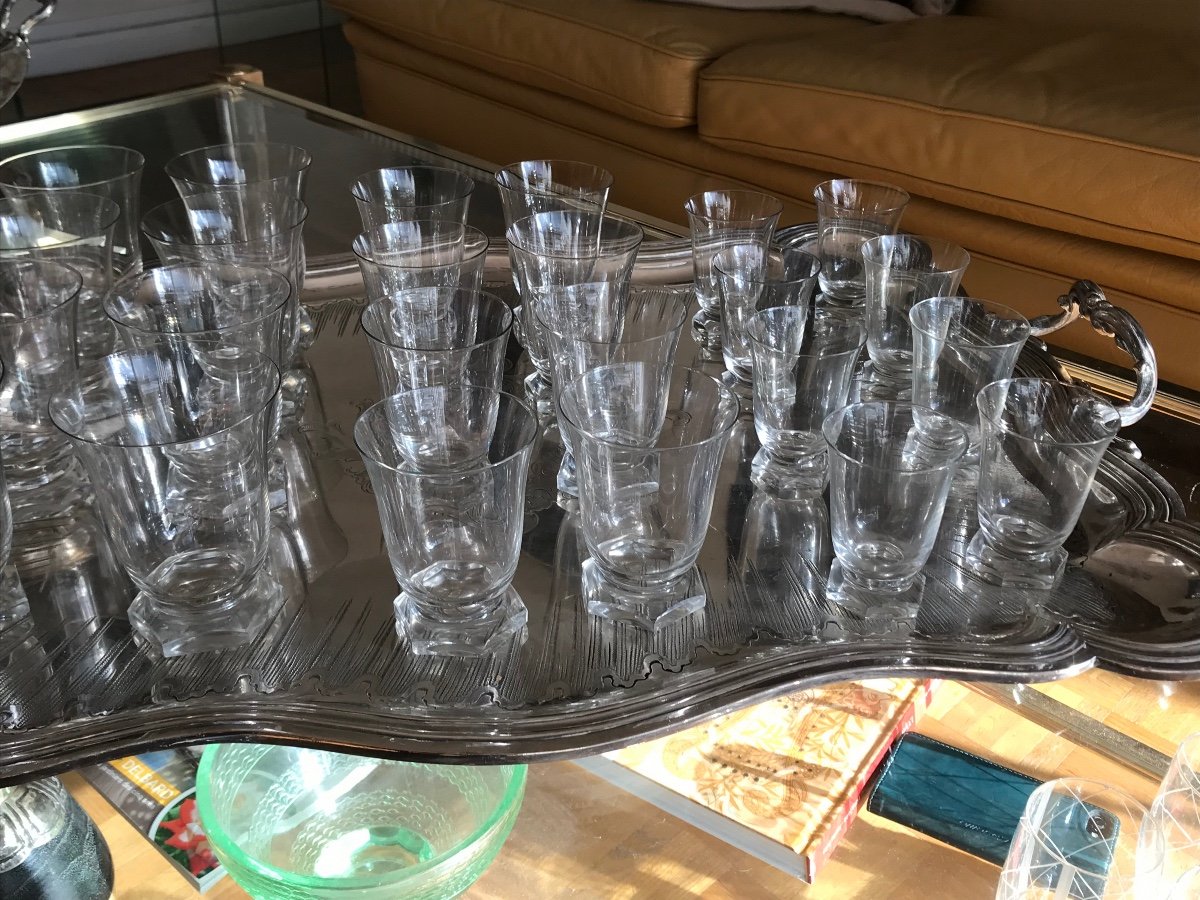 Cristal Partie de service de verre Art Deco modèle  Quincy de RLalique mais non signé 24 Pièces -photo-4