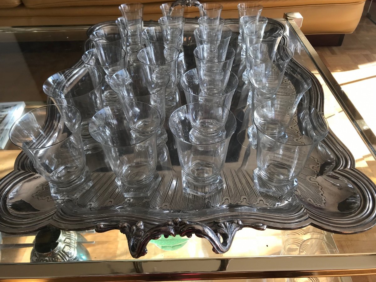 Cristal Partie de service de verre Art Deco modèle  Quincy de RLalique mais non signé 24 Pièces -photo-3