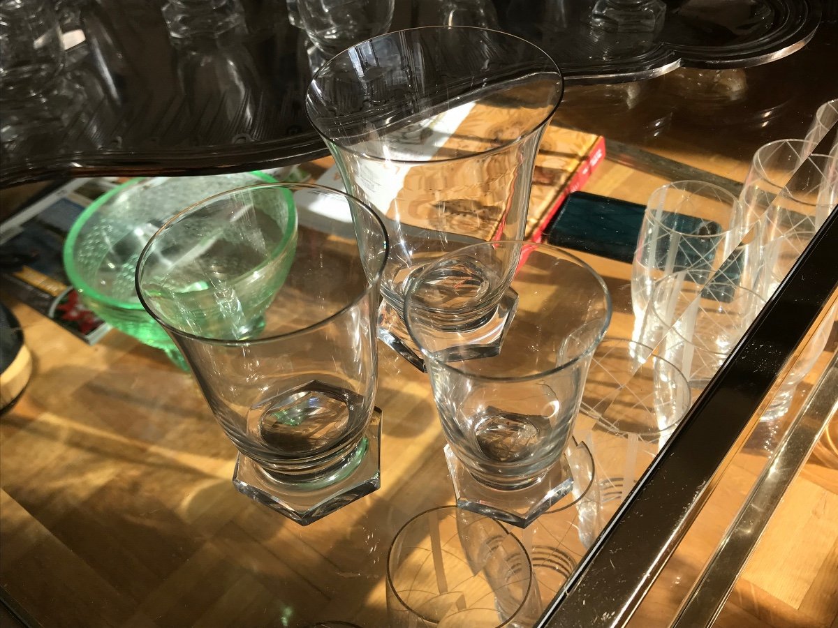 Cristal Partie de service de verre Art Deco modèle  Quincy de RLalique mais non signé 24 Pièces -photo-6