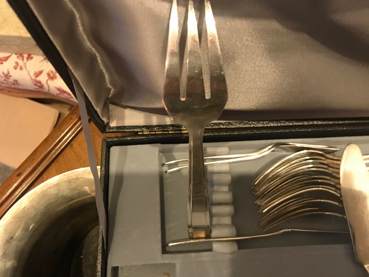 Art Deco Cutlery Set In Silver Metal Of 72 Pieces-photo-7