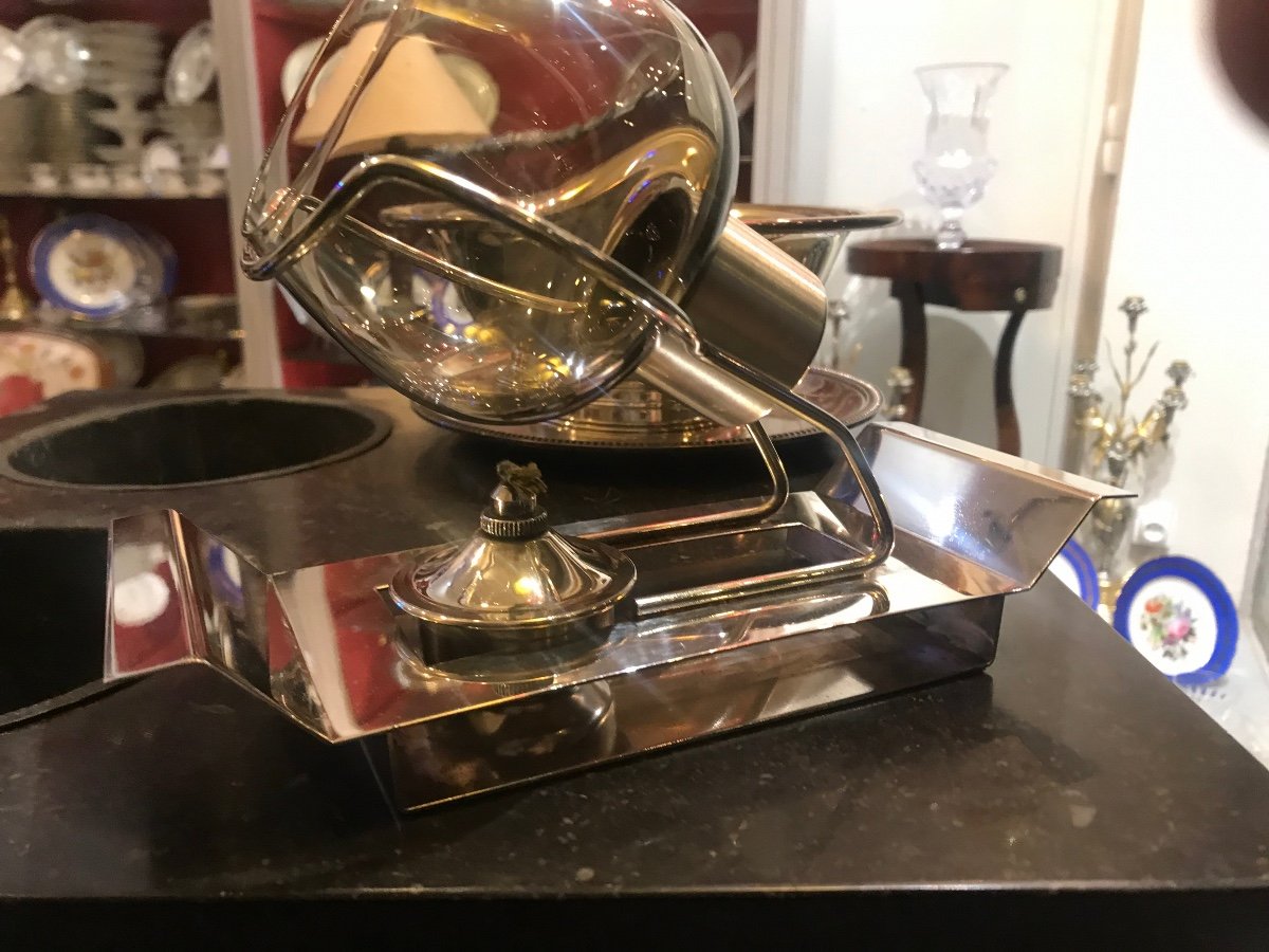 Nécessaire à dégustation d’alcool verre fumé et métal argenté-photo-2