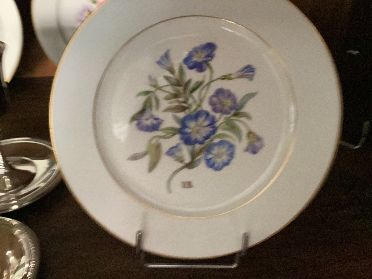 Sèvres 8 assiettes à dessert à décor de fleurs signées et  datées 1858 -photo-3