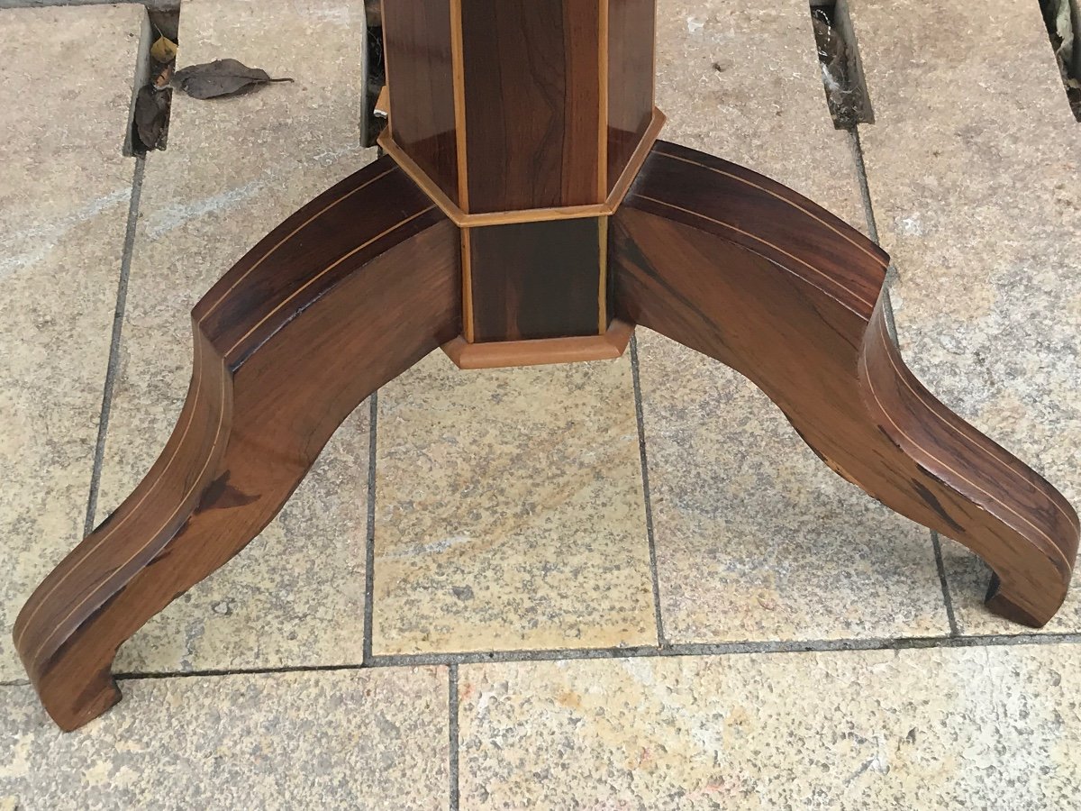 Guéridon de bibliothèque en placage d’acajou, à décor de filet de citronnier XIXème-photo-1