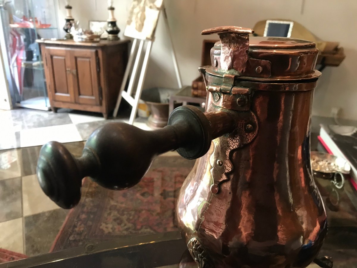 Copper Coffee Maker On A Stand, With à Turned Wooden Handle, France 18th C Entury-photo-4