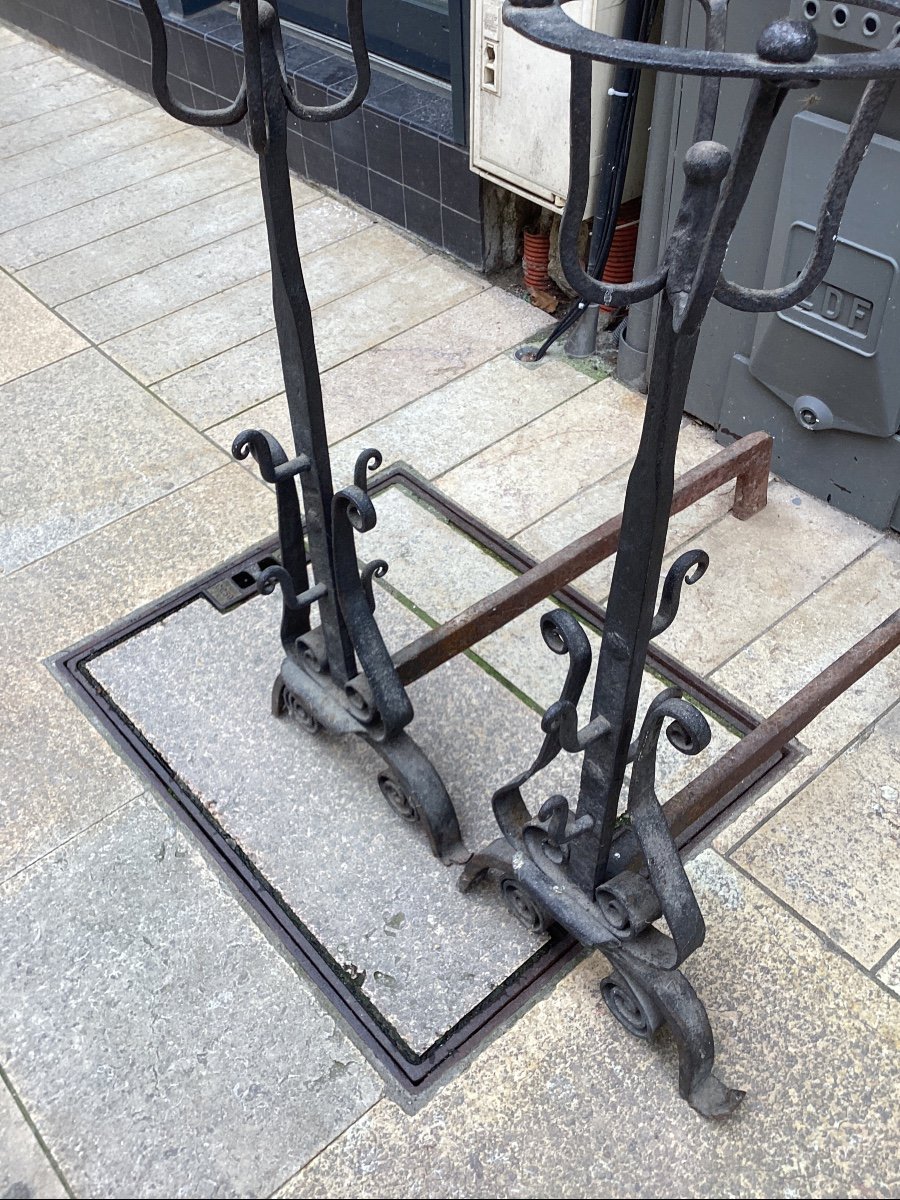 Important Pair Of Wrought Iron Landiers, From A Bourbonnais Castle-photo-2